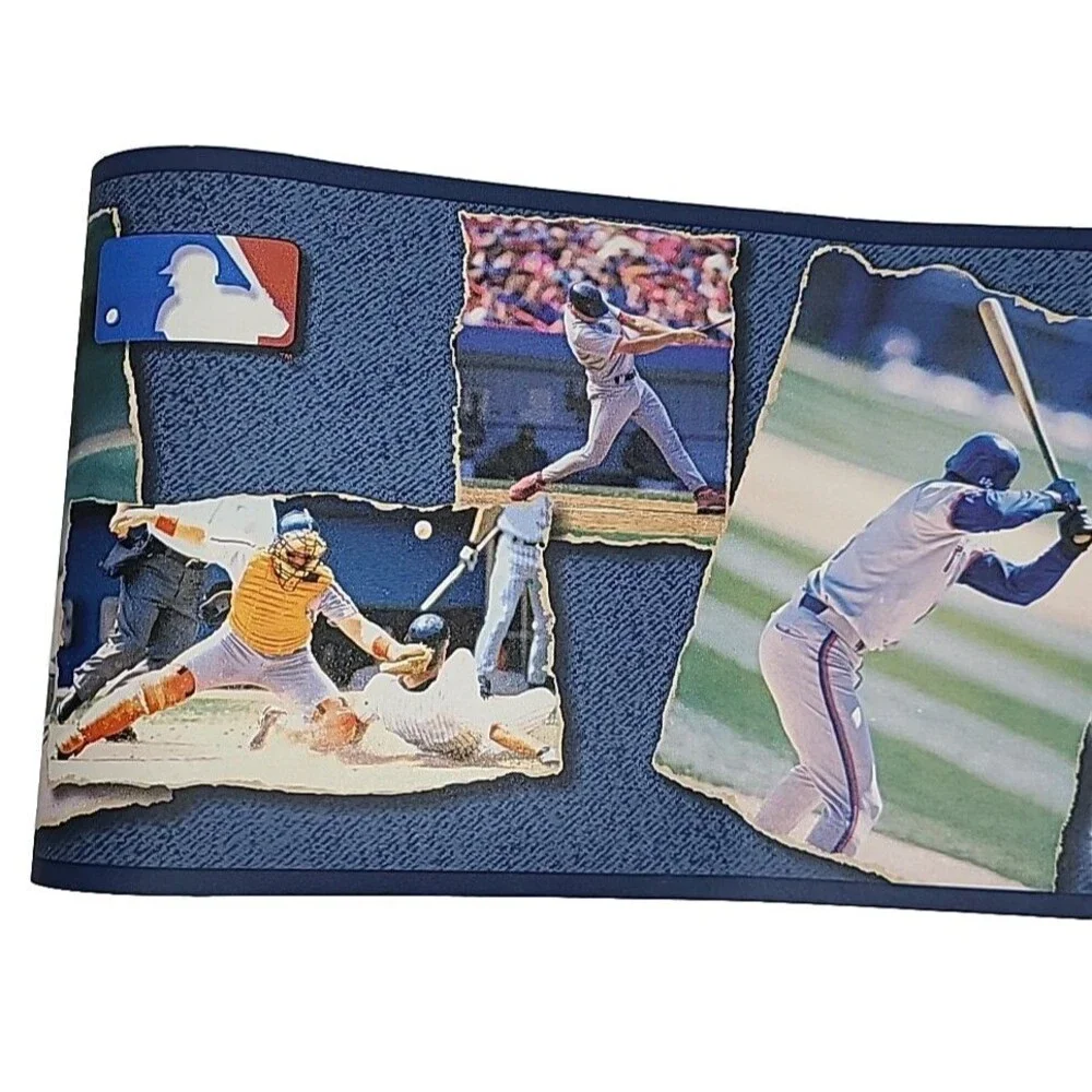 Village Wallpaper Border MLB Baseball Players 2 Rolls 15 Feet Each Blue